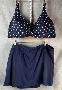 Lands' End 2-teiliger Badeanzug Gr. 24 W marine Bügel BH & Schwimmrock gepunktet - Bild 1 von 12