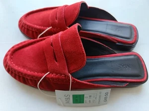 M&S Backless Loafer, Red Suede Slip On Size 4..brand New. Tags On. - Picture 1 of 8