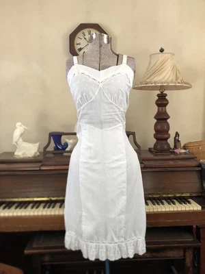 "Lencería vintage de los años 50 Slipperfection mezcla de algodón encaje sin usar FULL SLIP B 30""" Foto 1 de 4