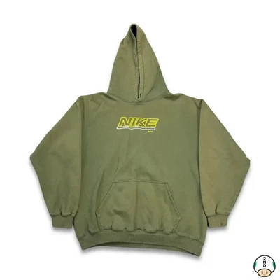 Sudadera con Capucha Nike Vintage Años 90 Para Hombres XL Verde Centro Swoosh Sol Desteñido Distress Pullover Foto 1 de 4