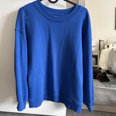 Lululemon 尺寸 2 完美超大船员蓝色 WDBL 套衫 LS Run Yoga Terry — 第 1/3 张图片