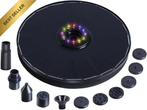 Solar Fountain with Colorful Lights - 2200mAh Battery, 8 Nozzles - Picture 1 of 12