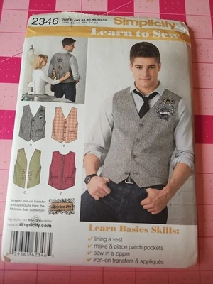 Simplicity Pattern 2346 Mens Vests Learn to Sew Sizes 44 46 48 50 52 UNCUT - Image 1 of 3