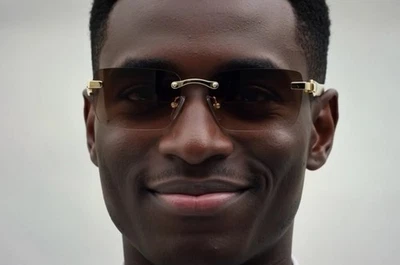 Men's Vintage Gold Frame Rimless Hip Hop Black Woodgrain Clear Lens Glasses - Image 1 of 4