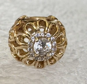 100% Authentic Pandora 14k Yellow Gold Floral Brilliance Cz Charm - Picture 1 of 6