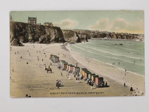 Great Western Beach Newquay Cornwall Bathing Machines Seaside 1911 VTG Postcard - Picture 1 of 2