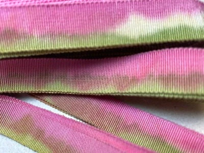 复古棉质人造丝 5/8 英寸 Petersham 带粉色石灰石 1 码 法国制造 — 第 1/4 张图片