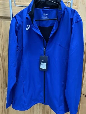 Chaqueta de running Asics para hombre con cremallera completa azul con logotipo plateado Foto 1 de 3