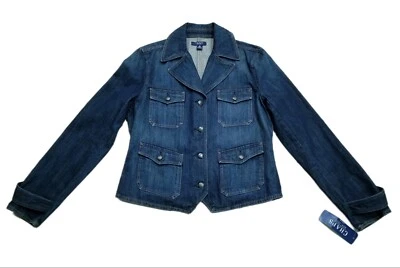 Chaps Ralph Lauren 牛仔布 1978 年纽扣夹克女式中号西部自行车 — 第 1/4 张图片