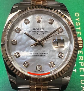 ROLEX DATEJUST 116231 18K ROSE GOLD/STEEL FACTORY MOTHER OF PEARL DIAMOND DIAL - Picture 1 of 12