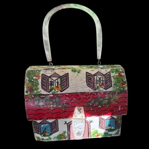Mister Ernest by Simon Vintage 1970s Wooden House Bag Purse Wood Lucite Acrylic - Picture 1 of 9