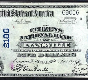 🇺🇸 IN 1902 $5 ♚♚EVANSVILLE, INDIANA♚♚ PMG CHOICE EXTREMELY FINE 45 GORGEOUS ! - Picture 1 of 3