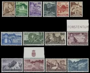 1937-38, LIECHTENSTEIN, DEFINITIVE ISSUE, COMPLETE SET OF 14, NH, SC. #136-50 - Picture 1 of 2