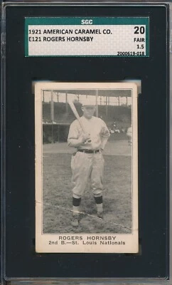 1921 E121 American Caramel Co. - Rogers Hornsby - SGC 20 FR 1,5 (SVSC) ¡CENTRADO! Foto 1 de 2