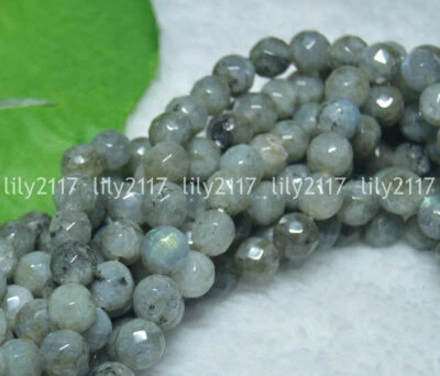 Wholesale Faceted 8mm Natural Real Labradorite Round Gems Loose Beads 15" - Изображение 1 из 4