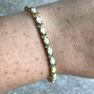 Brazalete Tenis Plata Chapado en Oro Amarillo 14k Ópalo de Fuego Creado Corte Ovalado 7Ct Foto 1 de 4