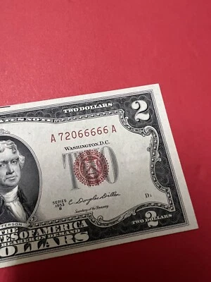 Fancy Serial Number $2 1953B A 720 66666 A Red Seal 5 In A Row A A Block . - Image 1 of 4