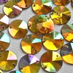100pcs 10mm Yellow AB Crystal Acrylic RoundFlatback Rivoli Rhinestone Sew-on - Picture 1 of 7