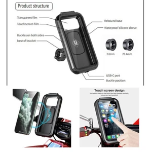 Motorcycle Wireless Charger Holder Type C Fast Charge Cellphone Case Waterproof - Picture 1 of 20