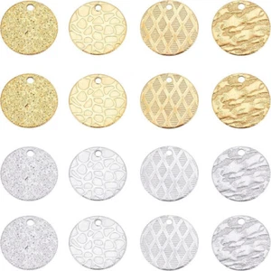 1box 32pcs 8 style Ion Plating(IP) 304 Stainless Steel Textured Pendants Flat - Picture 1 of 5