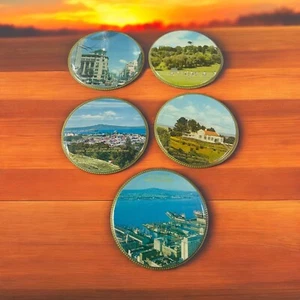 5 posavasos kitsch de vinilo con foto redonda de recuerdo de Nueva Zelanda años 60 de colección - Imagen 1 de 14
