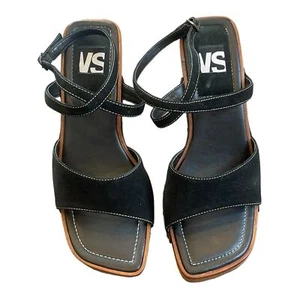 VS Sallie Sandalen Damen 7 schwarz niederländischer Stil Holz Wildleder hergestellt in Brasilien - Bild 1 von 8