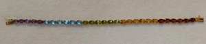 Vtg - Solid 14K Yellow Gold - Multi Color Gem Stones Tennis Bracelet - 7 in Long - Picture 1 of 15