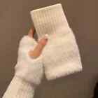 Soft Mink Wool Half Finger Winter Gloves for Women Luxury Warm