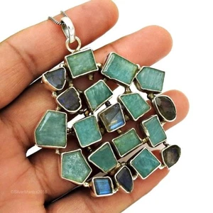Kissen Aquamarin 925 Sterlingsilber Blende Hochzeit Sister Boho Anhänger Schmuck - Bild 1 von 6