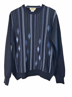 MONTECHIARO Men's Sweater Navy Blue Diamonds Geometric 3D Wool ITALY Sz L - Image 1 of 4