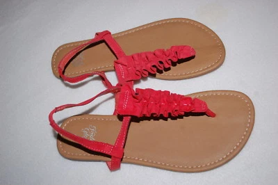 Womens CORAL ORANGE T-STRAP THONG SANDALS Scrunch MOCK SUEDE Size 6 7 8 9 10  - Image 1 of 2