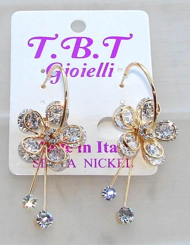 Orecchini con Fiori cristallo Cerchi da Donna Eleganti pendenti traspare - Immagine 1 di 1