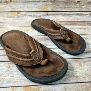 Olukai Mens Brown Leather Hokua Slip On Flip Flop Thong Sandals 10  - Picture 1 of 7