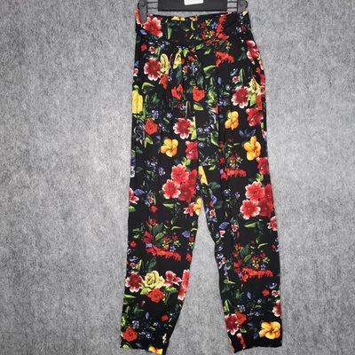 Forever 21 Mujer Estampado Floral Oscuro Cintura Alta Pierna Ancha Pantalones Cinturón Negro Foto 1 de 4