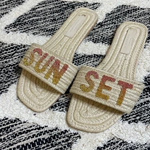 ASOS DESIGN Jewel sunset espadrille mules in natural Women's size 8 Sandals - Picture 1 of 6