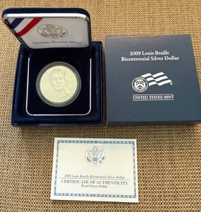 2009 UNITED STATES MINT LOUIS BRAILLE BICENTENNIAL COMMEMORATIVE SILVER DOLLAR - Picture 1 of 8