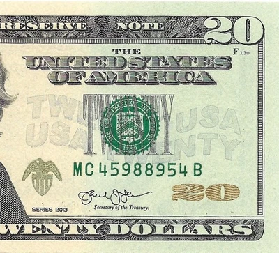 2013 $20 PHILADELPHIA FRN Crisp & Uncirculated Banknote RADAR Serial MC45988954B - Image 1 of 3