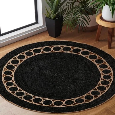Indian Rug Natural Jute Reversible Round Rug Hand Braided Modern Living Area Rug - Image 1 of 4