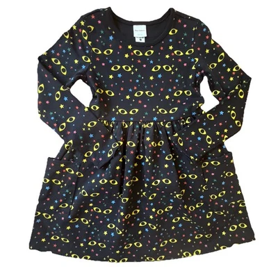 Hanna Andersson Halloween Long Sleeve Dress Girl size 120 6/7 Cat Eyes Black New - Image 1 of 4