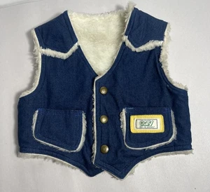 Vintage Kinder Denim und Sherpa Weste 3T Druckknopfleiste Western Cowboy - Bild 1 von 9