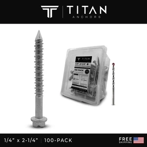 100-Pack 1/4 x 2-1/4" 410 Stainless Steel Hex-Head Concrete Anchor Screws - Picture 1 of 6