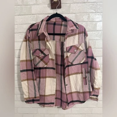 Розовая клетчатая клетчатая фланелевая женская на пуговицах размер L #1962 - Изображение 1 из 4