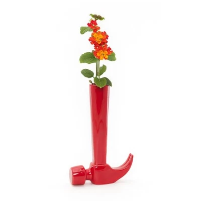 Große Keramik Vase mit Hammer - rot/schwarz/weiß - 23 cm - modernes Design - Bild 1 von 4