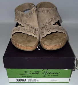 Sesto Meucci Saree Beige Aurora Sandals Tan Leather Open Toe Size 8M - Picture 1 of 11