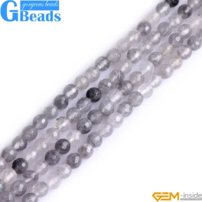 Натуральный драгоценный камень серый облачный кварц бусины граненый круглый бисер 15» 6 мм 8 мм 10 мм - Изображение 1 из 4