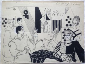 Werner Knoth Original große Zeichnung 1949 Theater Einzelstück Unikat Kunstwerk - Picture 1 of 1