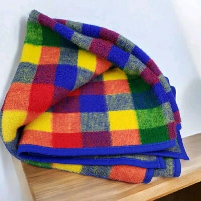 Biederlack of America Blanket Color Block Blue Trimmed 72" x 54" Poly Blend - Image 1 of 4