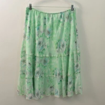 Alfred Dunner Pull On Skirt Womens 18 With Lining Green Floral Tiered - Image 1 of 4