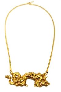 Vintage Alva Museum Replicas Repousse Oriental Sky Dragon Pendant Chain Necklace