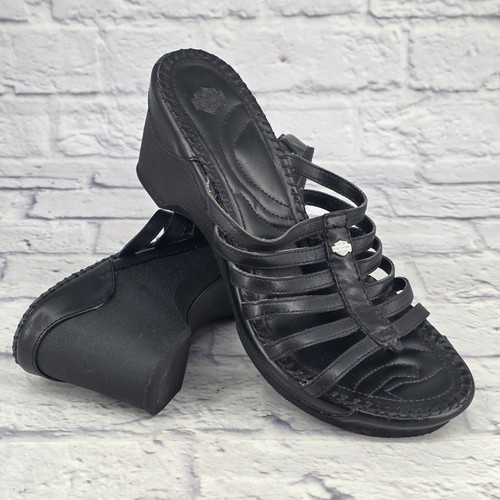 NIKE Sandali aperti Harley Davidson Kellway neri da donna taglia 8 con zeppa e cinturino